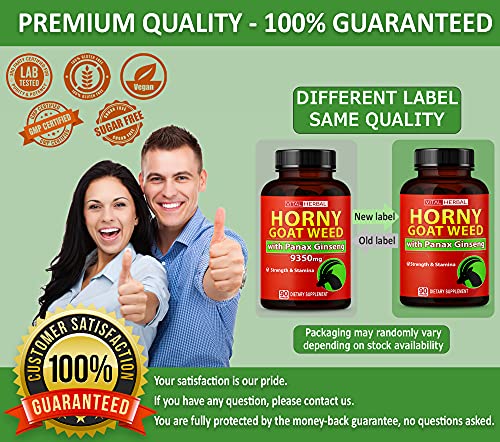 7 in 1 Ultra Horny Goat Weed with Panax Ginseng Capsules 9350 mg - Maximum Strength with Ashwagandha Tribulus Maca Root Enhance Energy Stamina for Men Women 1 Bottle - 3 Month Supply