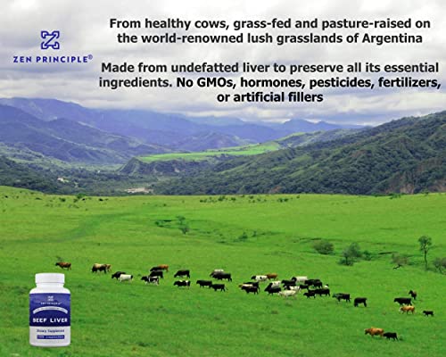 Ultra-Pure Desiccated Beef Liver, Grass-Fed, Pasture-Raised Cows. No Hormones or GMO. Natural Energy and Workout Boost from Iron, Amino Acids, Protein and Vitamins. 120 Capsules 750 Mg.