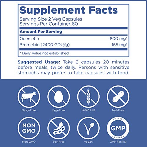 PUREMEDICS Quercetin Supplement - Quercetin with Bromelain to Support Respiratory Health and Immune Function - Formulated by Doctors - Pure & Hypoallergenic - 3rd Party Certified - 120 Capsules