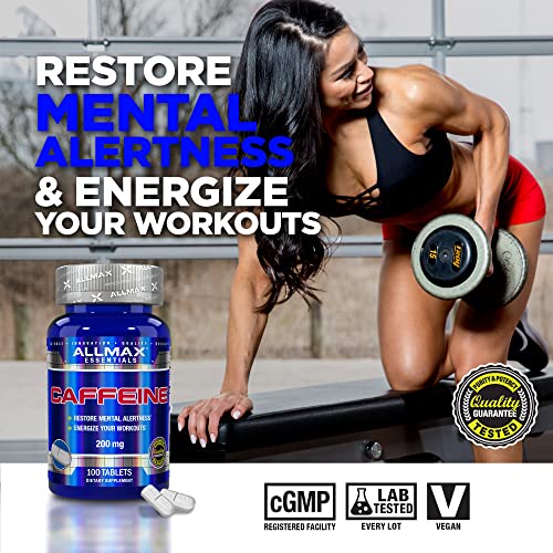 ALLMAX Nutrition Caffeine Pills, Sustained Energy & Pre - Workout Mental Focus, Fast Absorbing & Vegan, 200 mg, 100 Tablets