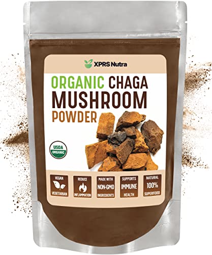 XPRS Nutra Organic Chaga Mushroom Powder - Premium USDA Organic Chaga Mushrooms Powder - Chaga Powder Supports Immune Health - Vegan Friendly Superfood for Chaga Tea and Beverages (8 oz)