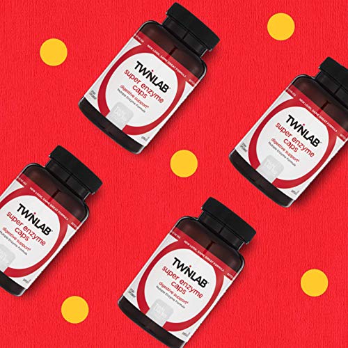 Twinlab Super Enzyme Caps - Digestive Enzymes with Pancreatin, Bromelain and Betaine HCL - Pancreatic Enzymes and Bromelain Supplement for Gut Health, Constipation Relief and Gas Relief, 50 Caps