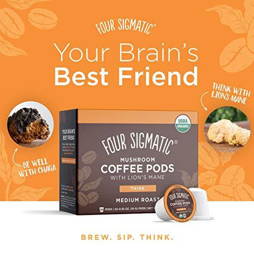 Four Sigmatic Mushroom Coffee K-Cups, Organic and Fair Trade Coffee with Lions Mane, Chaga, & Mushroom Powder, Focus & Immune Support, 24 Count