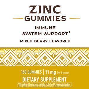 Natures Way Zinc Gummies, Supports Immune Function*, 11 mg per Gummy, Mixed Berry Flavored, 120 Gummies