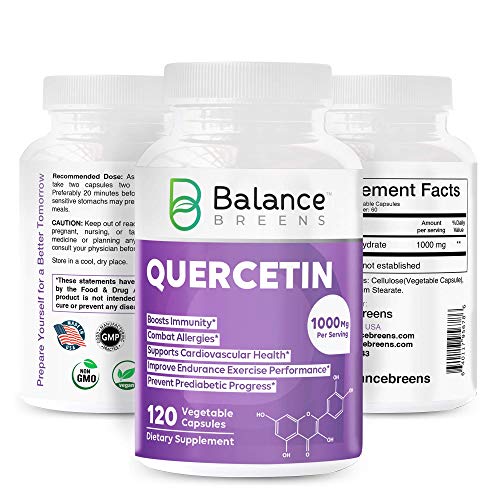 Balance Breens Quercetin 1000mg Supplement - Supports Cardiovascular Health, Helps Improve Anti-Inflammatory, Immune Response & Allergy Support - 120 Vegetable Non-GMO Capsules