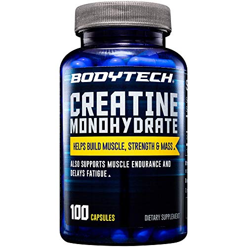 BodyTech 100 Pure Creatine Monohydrate 2250 MG Supports Muscle Strength Mass, 33 Servings (100 Capsules)