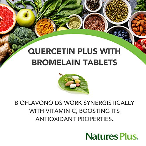 NaturesPlus Quercetin Plus with Vitamin C & Bromelain - 650 mg, 90 Vegetarian Tablets - Allergy Relief Supplement, Antioxidant, Anti-Inflammatory - Gluten-Free - 45 Servings