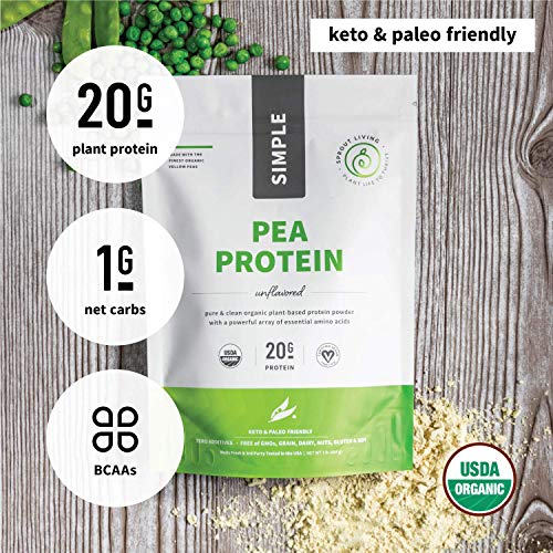 Sprout Living Organic Pea Protein Powder, 20 Grams of Plant Based Organic Protein Powder Without Artificial Sweeteners, Non Dairy, Non-GMO, Dairy Free, Vegan, Gluten Free, Keto Drink Mix (1 Pound)
