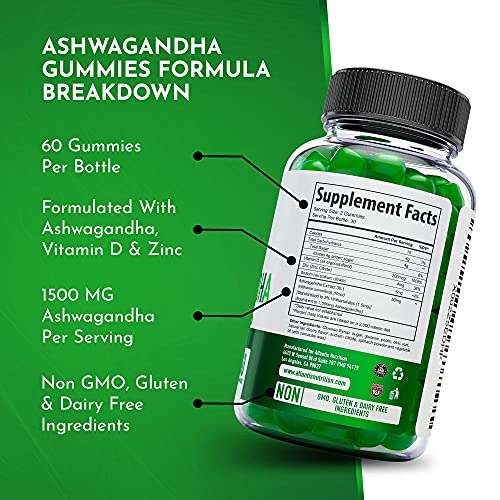 Ashwagandha Gummies - 1500MG Ashwagandha Per Serving - Relieves Stress, Improves Mood, Boosts Energy Levels & Strengthens Immune System - Formulated with Vitamin D & Zinc - Vegan - 60 Gummies