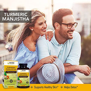 Avira Organic Turmeric Manjistha – Super Fusion with Neem, Amla, Curcumin & Bioperine, for Skin Health & Natural Complexion, Enhanced Absorption, Non-GMO, Max Strength-2190mg Per Day Intake