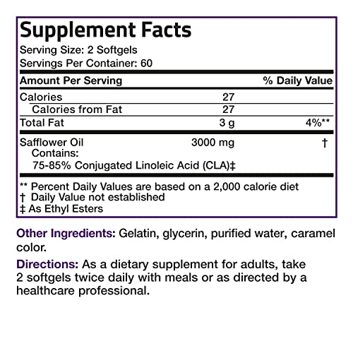 Bronson CLA 3000 Extra High Potency Supports Healthy Weight Management Lean Muscle Mass Non-Stimulating Conjugated Linoleic Acid 120 Softgels