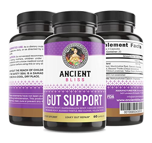 Ancient Bliss Leaky Gut Supplement, L Glutamine Capsules for Gut Support with Blessed Thistle and Hydrangea Root, Promotes Digestion, Vegan and Non-GMO, 60 Capsules