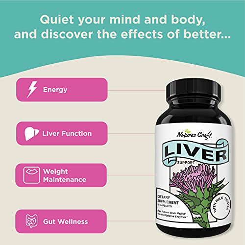 Liver Supplements with Milk Thistle - Artichoke - Dandelion Root Support Healthy Liver Function for Men and Women Natural Detox Cleanse Capsules Boost Immune System Relief - Natures Craft