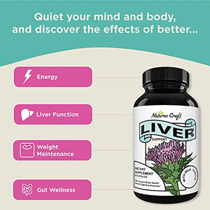 Liver Supplements with Milk Thistle - Artichoke - Dandelion Root Support Healthy Liver Function for Men and Women Natural Detox Cleanse Capsules Boost Immune System Relief - Natures Craft