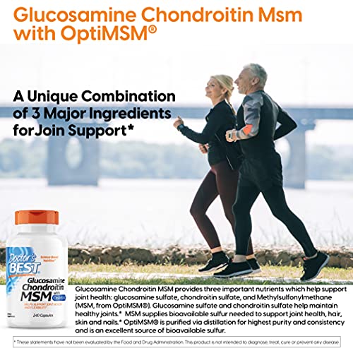 Doctor's Best Glucosamine Chondroitin Msm with OptiMSM Capsules, Supports Healthy Joint Structure, Function & Comfort, Non-GMO, Gluten Free, Soy Free, 240 Count (Pack of 1)