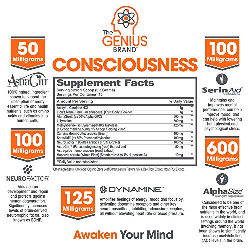 Genius Consciousness - Super Nootropic Brain Booster Supplement - Enhance Focus, Boost Concentration & Improve Memory | Mind Enhancement with Alpha GPC & Lions Mane Mushroom for Neuro Energy & IQ