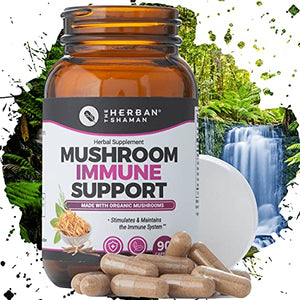 The Herban Shaman Mushroom Supplement Immune Support | Organic Mushroom Herbal Supplement | Polysaccharides, Maitake, Reishi, PSK, Chaga, Cordyceps, Lions Mane + More (90 Capsules)