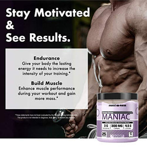 Maniac Pre Workout Powder by Anabolic Warfare – Preworkout Mix to BoostFocus & Energywith Caffeine, Beta Alanine, Lions Mane Mushroom, L Citrulline Powder and Creatine (Grape - 25 Servings)