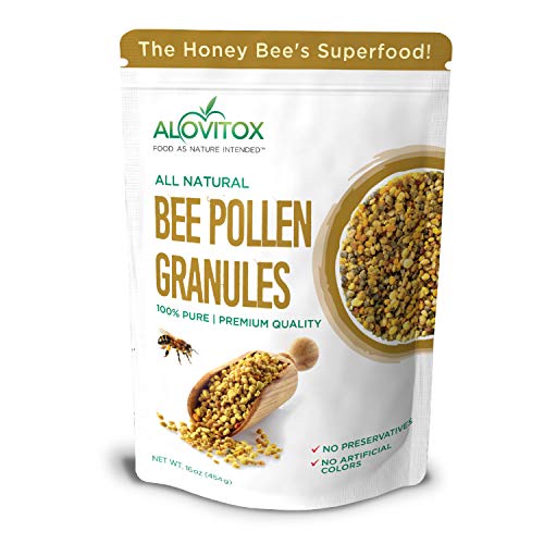 Alovitox Bee Pollen Granules | 100% Pure, Fresh Natural Raw Bee Pollen | Superfood Packed with Antioxidant, Protein, Vitamin & More | Bee Friendly Nutritional Yeast, Gluten Free 16 Oz