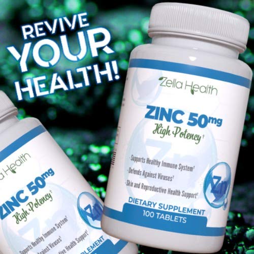 ZINC 50mg, High Potency - Healthy Immune System Support from Natural Zinc (Oxide/Citrate) 100 Tablets, Made by Zella Health