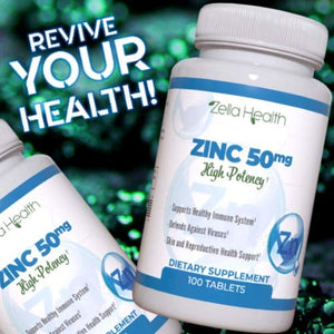 ZINC 50mg, High Potency - Healthy Immune System Support from Natural Zinc (Oxide/Citrate) 100 Tablets, Made by Zella Health