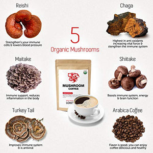 Tiger 5 Mushroom Coffee- Organic Superfood Mushroom Coffee with 100% Arabica, 30 servings, Powerful Natural Ingredients, Antioxidants, Immune System Booster, Vegan, Dairy Free, Non-GMO and Great Taste