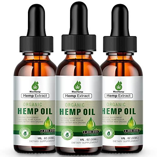 (3 Pack) Organic Hemp Oil for Pain Relief and Inflammation – Maximum Sthength Extract for Anxiety Stress Relief Calm Sleep Relax Focus Vaginal Dryness - CBS Tincture Drops CBDmd CDB Zero CBD Oil