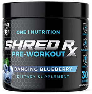 Shred Rx Pre-Workout Powder with High-Dose Energy, Focus, Strength, and Endurance - Blueberry - 30 Servings