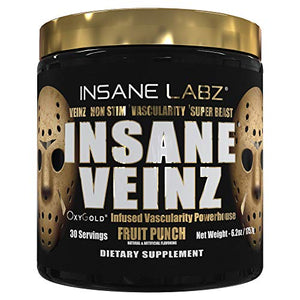 Insane Labz Psychotic Gold and Insane Veinz Gold Pre Workout Nitric Oxide Booster Stack, Increase Muscle Mass, Vascularity, Strength, Energy, Focus, Fruit Punch