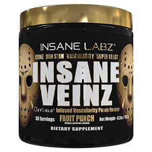 Insane Labz Psychotic Gold and Insane Veinz Gold Pre Workout Nitric Oxide Booster Stack, Increase Muscle Mass, Vascularity, Strength, Energy, Focus, Gummy Candy and Fruit Punch.
