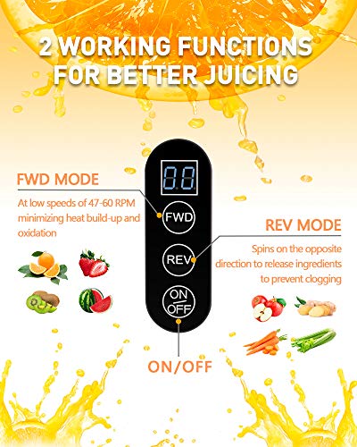 Slow Masticating Juicer, Slow Juicer with 3.2 Big Feed Chute for Whole Fruits Vegetables, Easy to Clean Cold Press Juicer Machine with 900 ml Juice Cup, Juicer Extractor BPA-Free (red)