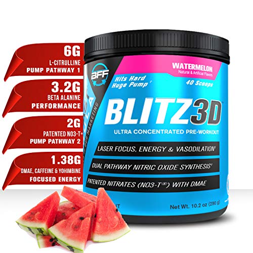 BLITZ3D Ultra Concentrated Pre Workout Powder for Men & Women, Premium, Effective, Affordable, L-Citrulline, NO3-T, Beta Alanine, DMAE, Caffeine, Yohimbine Superior Energy & Nitric Oxide Pumps + Focus