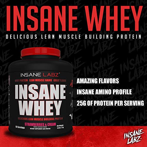 Insane Labz Insane Whey,100% Muscle Building Whey Isolate Protein, Post Workout, BCAA Amino Profile, Mass Gainer,Meal Replacement,Kosher and Halal Approved, 5lbs, 60 Srvgs, Chocolate