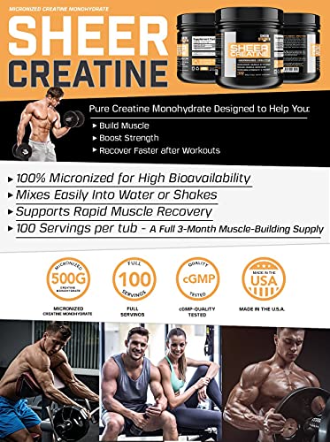 500g Micronized Creatine Monohydrate Powder - Muscle Builder Supplement - 100 Full Servings - Non-GMO - Packaging May Vary. - Sheer Strength Labs