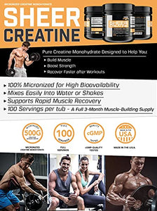 500g Micronized Creatine Monohydrate Powder - Muscle Builder Supplement - 100 Full Servings - Non-GMO - Packaging May Vary. - Sheer Strength Labs