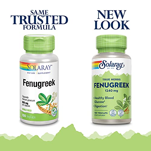 Solaray Fenugreek Seed 1240 mg | Healthy Digestion & Stomach Comfort, Blood Sugar & Lactation Support | 100ct, 50 Serv.