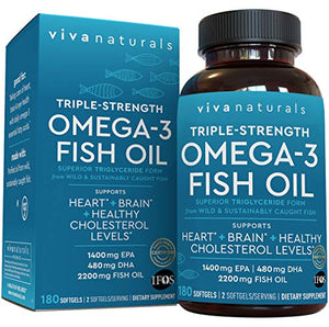 Viva Naturals Triple-Strength Omega 3 Fish Oil with EPA and DHA Supplements 2,200mg, 180 Softgels (3 Month Supply)