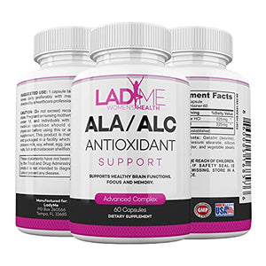 ALA / ALC Extra Strength Supplement - Alpha Lipoic Acid with Acetyl L-Carnitine 850 mg ALCAR Amino Acid Source for Brain Function, Memory, Focus, Antioxidant Support for Women by Ladyme 60 Capsules