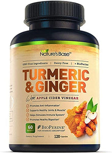 Turmeric Curcumin Supplement with Ginger & Apple Cider Vinegar (120 Count), BioPerine Black Pepper, Tumeric & Ginger, 95% Curcuminoids & Joint Supplement, Antioxidant Tumeric Supplements Capsules