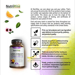 Immunity Complex Immune Support Supplement - 10 Super-Concentrated Ingredients: Vitamin C E B6 Zinc L-Glutamine Elderberry Echinacea Garlic Turmeric Curcumin 7.2 Billion CFU Probiotics For Men & Women