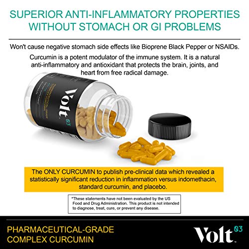Volt03 Pharmaceutical-Grade Turmeric Curcumin Capsules | Curcumin Supplement with Anti-Aging Benefits | 60-Day Supply | Natural Anti-Inflammatory and Antioxidant for Immune Support | 400 mg