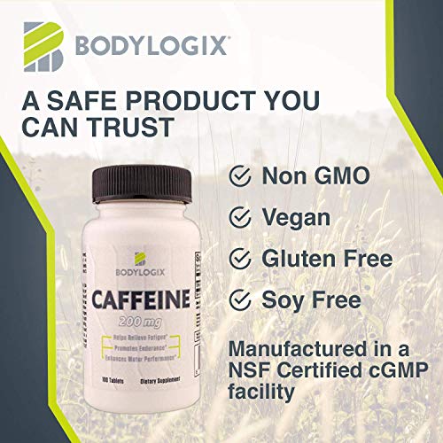Caffeine Pills 200mg, Bodylogix Caffeine Tablets Maximum Potency Caffeine Supplement (100 Tablets) (Pack of 1)