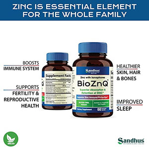 BioZnQ Zinc + Quercetin with Ionophores for Immune Protection Highly Absorbable Bioavailable Zinc Supplements,Gluten Free Zinc Supplement for Healthy Aging 60 Vegetarian Capsules