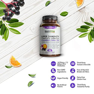 Immunity Complex Immune Support Supplement - 10 Super-Concentrated Ingredients: Vitamin C E B6 Zinc L-Glutamine Elderberry Echinacea Garlic Turmeric Curcumin 7.2 Billion CFU Probiotics For Men & Women