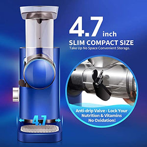 AMZCHEF Slow Juicer Machines Slow Masticating Juicer Cold Press Juicer Vegetables&Fruits Extractor 3'' Large Feed Chute Non-porous Filter Easy Clean& Quite 2 Speeds Jug Brush BPA-Free (Blue)