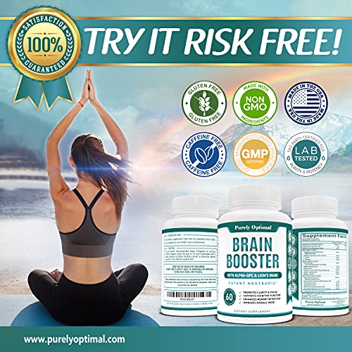 Premium Brain Supplement - Nootropic Brain Booster for Focus, Clarity, Improved Memory, Concentration & Better Mood - Brain Pills w/ Alpha-GPC, Lion’s Mane, Ginkgo Biloba & Bacopa Monnieri - 60 caps