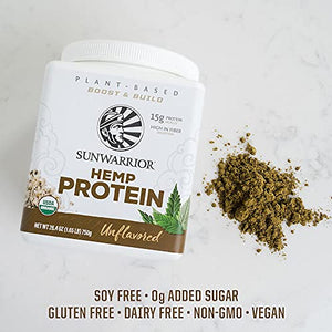 Sunwarrior Hemp Powder is a Plant Based Protein Powder Organic Unsweetened, Gluten Free, Vegan Protein, with BCAA's, plus Fiber, Healthy Fats, Antioxidants and Minerals, Free of Soy, GMOs & Sugar Free