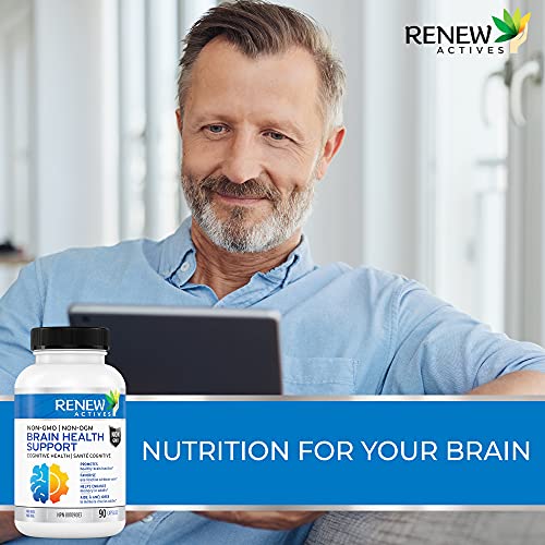 Renew Actives Natural Brain Health Support – 90 Capsules Vitamin Supplements with Bacopa, Gingko Biloba, Lion’s Mane - Cognitive Health, Enhanced Memory, Healthy Brain Functions