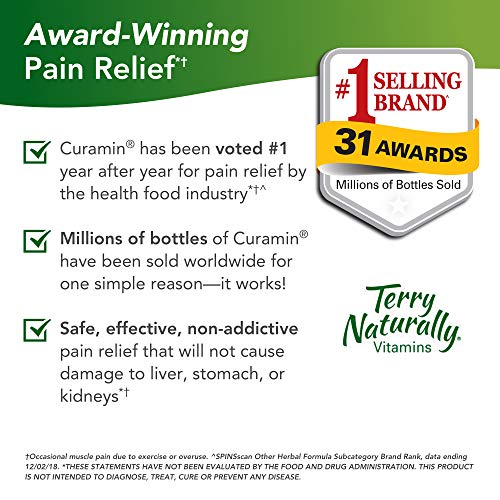 Terry Naturally Curamin - 60 Vegan Capsules - Non-Addictive Pain Relief Supplement with Curcumin from Turmeric, Boswellia & DLPA - Non-GMO, Gluten-Free - 20 Servings