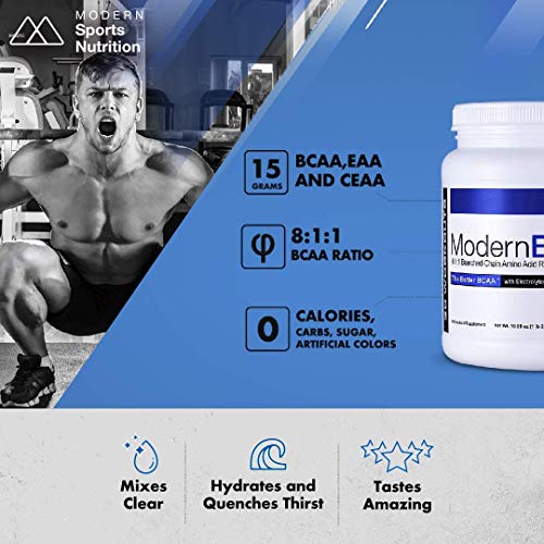 Modern BCAA+ Original Branched Chain Amino Acid Powder Pineapple Strawberry | Sugar Free Post Workout Muscle Recovery & Hydration Drink with 15g Aminos and 8:1:1 BCAA Ratio for Men & Women 30 Servings